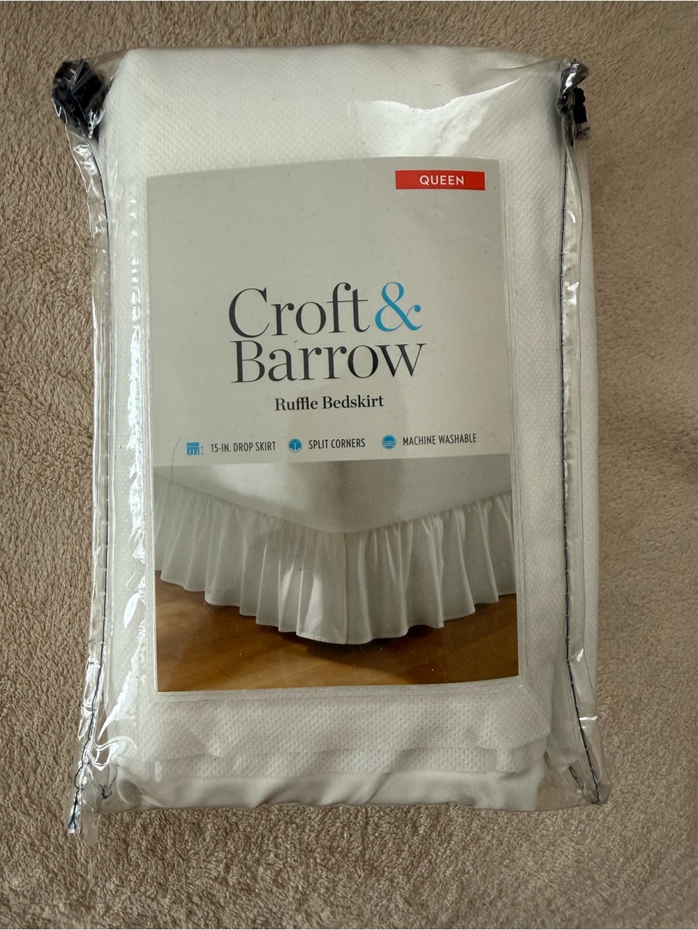 NWT.  Croft & Barrow White Ruffle Bedskirt - Queen Size